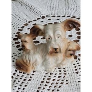 Vintage Skye Terrier dog with puppies figurine porcelain Japan